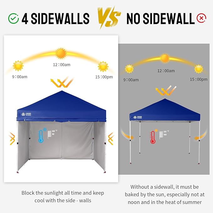 CROWN SHADES 10X10 Comercial Instant Canopy Pop Up Tent with Center Lock (10x10 with 4 Sidewalls, Navy Blue)
