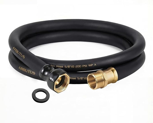 Garden Hose 5/8 x 10ft Brass Rubber Heavy Duty Water Hose 600 PSI Burst Pressure, Durable Flexible Hose for Yard, Car Wash, Pets Black