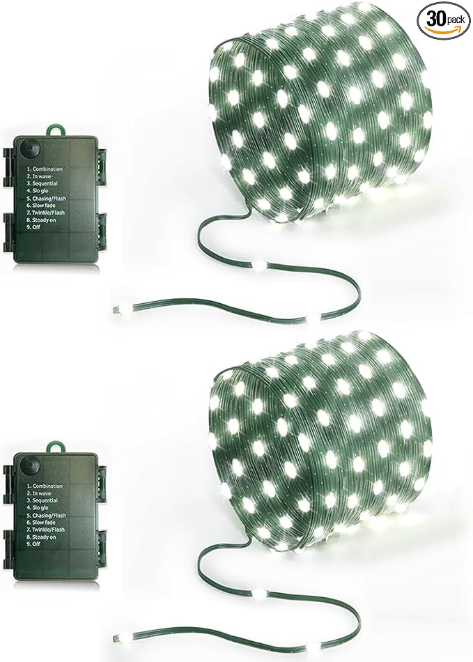 16.5ft Battery Operated String Lights(2 Pack), 50 LED Twinkle Fairy String Lights Battery Powered with Timer for Indoor Outdoor Christmas Trees Wreath Decoration Party Bedroom - Cool White