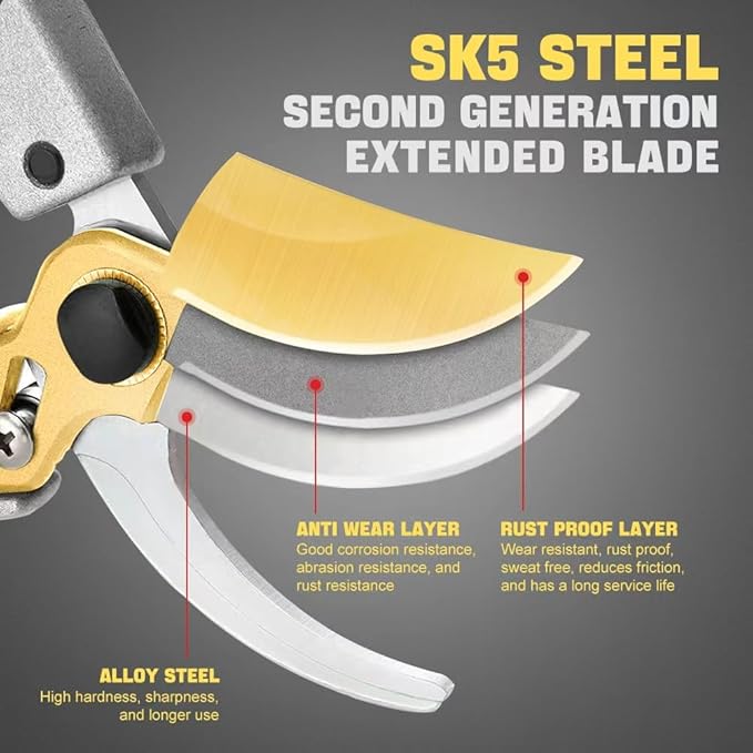 Professional gardening shears, made of SK5 stainless steel material, sturdy and durable, Dual color anti slip handle is easier to use £¬and suitable for various tasks such as gardening pruning