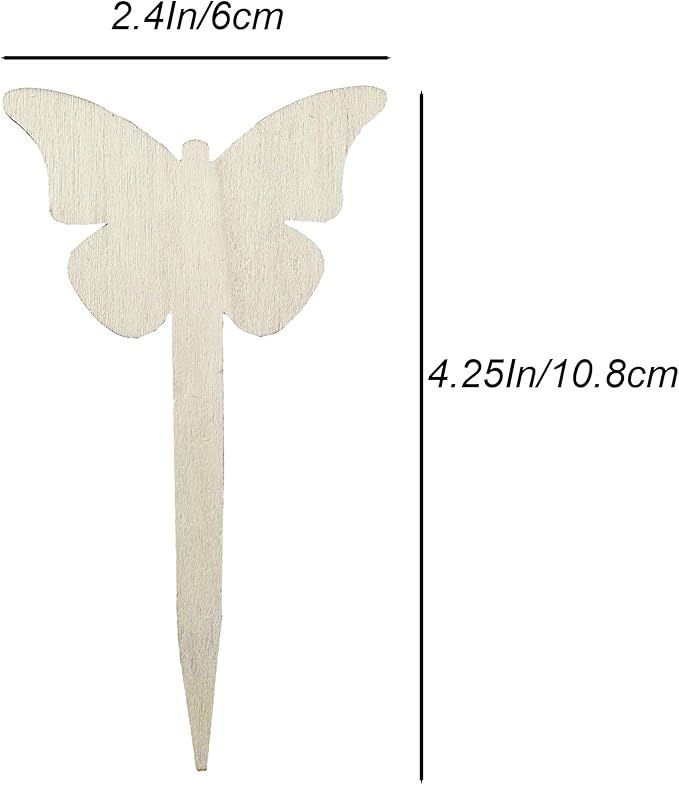 100 Pcs Wood Plant Labels, Natural Wooden Plant Marker Garden Sign Tags, Butterfly Type Garden Markers for Succulents, Herbs, Seedlings, Potted, Flowers, Vegetables (Butterfly)