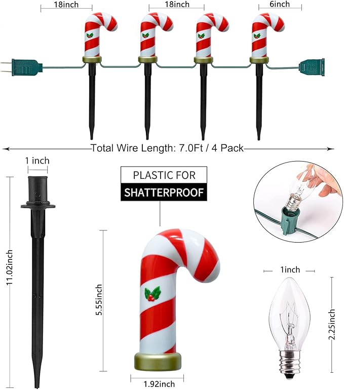 GOOTHY C7 Christmas Pathway Lights Outdoor, 7Ft Outdoor Christmas Decoration String Light with 8 Xmas Walkway Light Waterproof for Patio Driveway Lawn Garden Yard, Candy Cane, 14Ft
