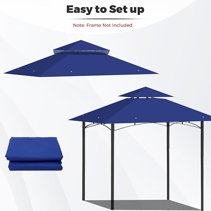 Gazebo Replacement Canopy Top Waterproof Cover, Fits Model L-GZ136PST, Double-Tiered and UV-Resistant (Blue)