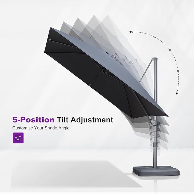 PURPLE LEAF 8 FT Cantilever Patio Umbrella Outdoor Aluminum Offset Square Umbrella with 3 Years Fade Resistance Recycled Fabric and 360-degree Rotation for Deck Pool Garden, Graphite Grey