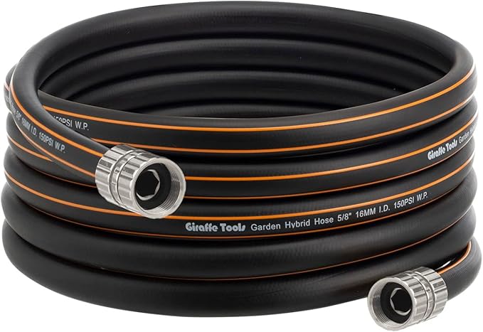 Giraffe Tools Leader Hose 8ft x 5/8, Custom Length, Heavy Duty, No Kink, Flexible, Rubber Garden Hose, Leakproof Water Hose with Female to Female Fittings, 600 Burst PSI