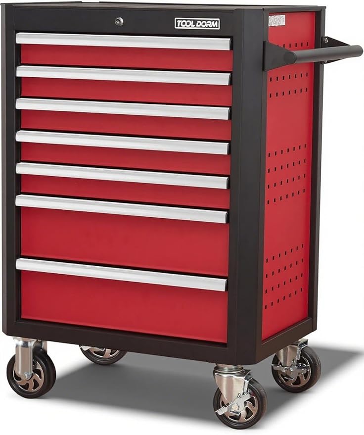 Upgrade 7-Drawer Rolling Tool Chest with Locking Wheels & Drawers, 18.5 D x 27.9 W x 39.5 H Mobile Tool Storage Cabinet, Heavy-Duty Garage Organizer w/Ergonomic Handle