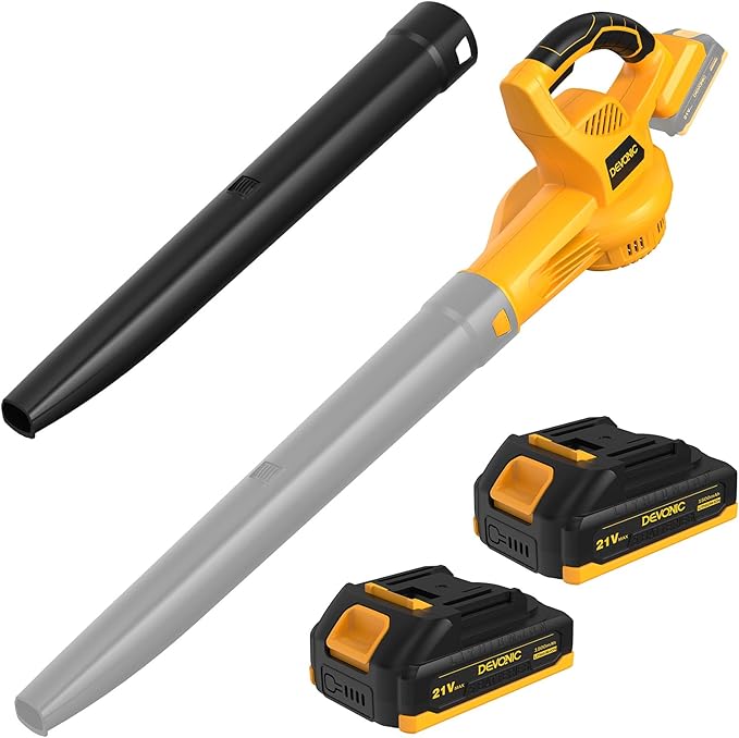 DEVONIC Leaf Blower Cordless, 21V Electric Cordless Leaf Blower with 2 Batteries and Charger,150MPH for Lawn Care,Patio, Garden, House, Depot (Medium Cordless Leaf Blower)
