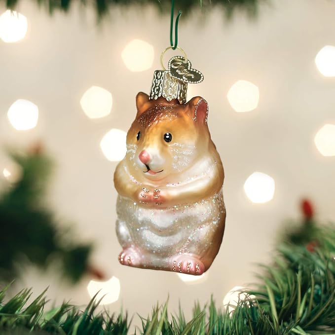 Old World Christmas Hamster Glass Blown Ornament for Christmas Tree, Handcrafted Holiday Decoration, Pet Collection