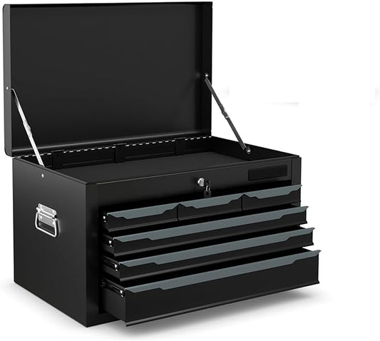 Goplus Tool Box, 24¡± 6-Drawers Steel Tool Chest w/Top Tool Tray,Automatic Lock, Protective Liners, Handle, Smooth Ball Bearing Sides, Portable Tool Storage Organizer, Toolbox for Garage Workshop