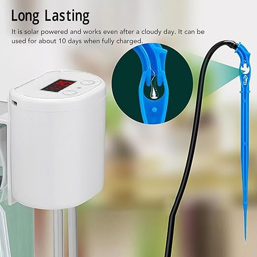 Automatic Plant Watering Irrigation Kit, 3W USB Rechargeable, Waters 4 Pots, Solar Powered Auto Irrigation System for Garden Beds Patio Lawn Plants - Smart Watering, DIY Timer