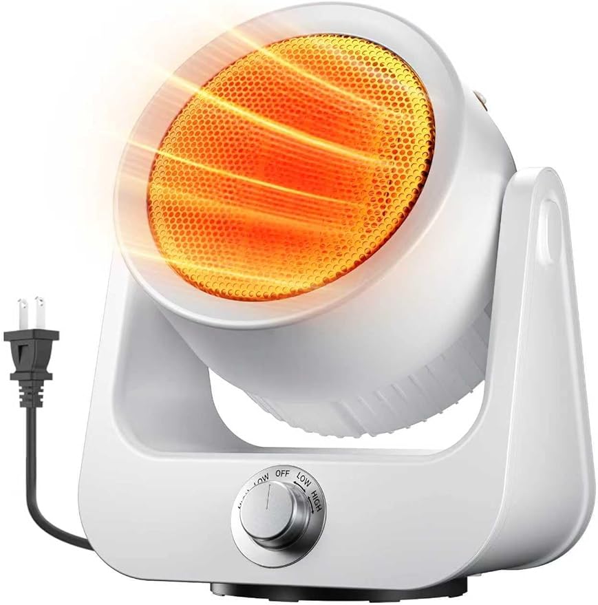 Electric Space Heaters For Indoor Use, 100¡Æunlimited Oscillating, 2S Instant Heating, 1500WPTC Ceramic Electric Patio Heaters For HomeOffice, Tip-Over & Overheat Protection, 2 Heating Modes, SnowWhite