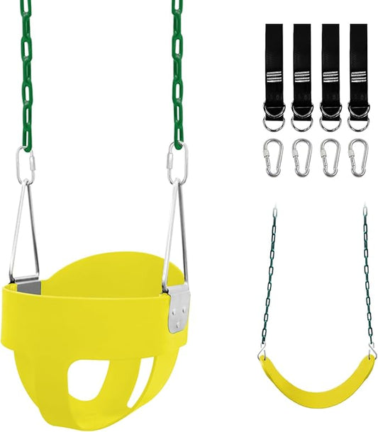 Toddler Swing Set for Outside - High Back Full Bucket Seat with 4 Hanging Straps and Hooks for Kids, Infants, Baby - Outdoor Tree Swing