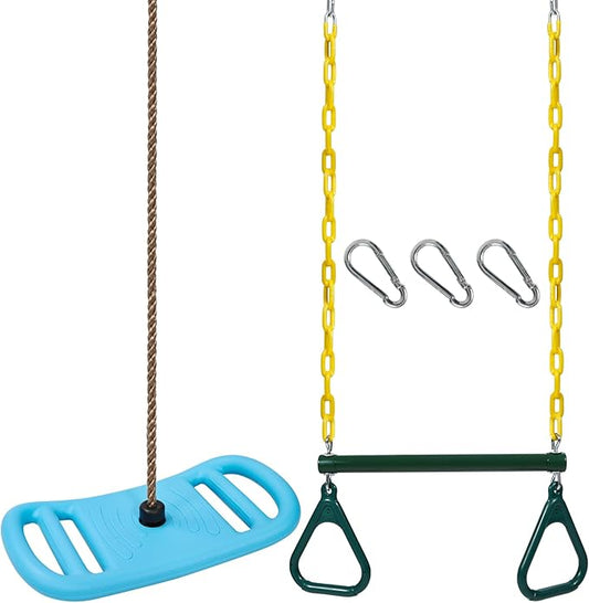 RedSwing Kids Swingset Bundle,3-in-1 Longboard Climbing Rope Swing andTrapeze Swing Bar,Adjustable Disc Seat and Tangle-Free Rope for Indoor or Outdoor Playground Playset