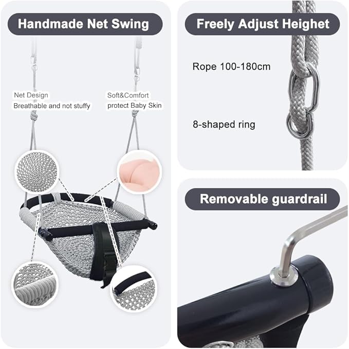 2 -in- 1 Toddler Swing. Swing Seat for Kids with Adjustable Ropes, for Kids Heavy Duty Rope Play Secure Children Swings Set, for Outdoor Indoor, (Gray)
