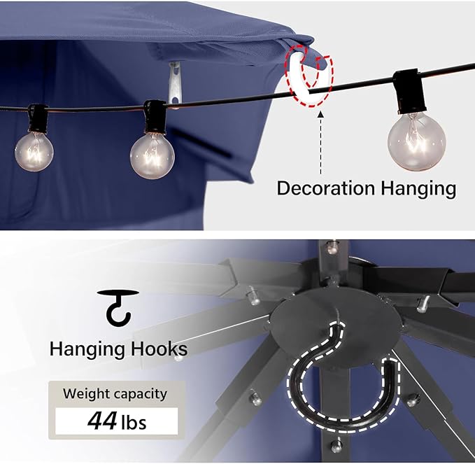 LAUSAINT HOME Semi-Permanent Patio Gazebo 8'x8' with Expansion Bolts, Outdoor Heavy Duty Party Tent with Double Roofs, Mosquito Nettings and Privacy Screens for Backyard, Garden, Lawn, Navy Blue