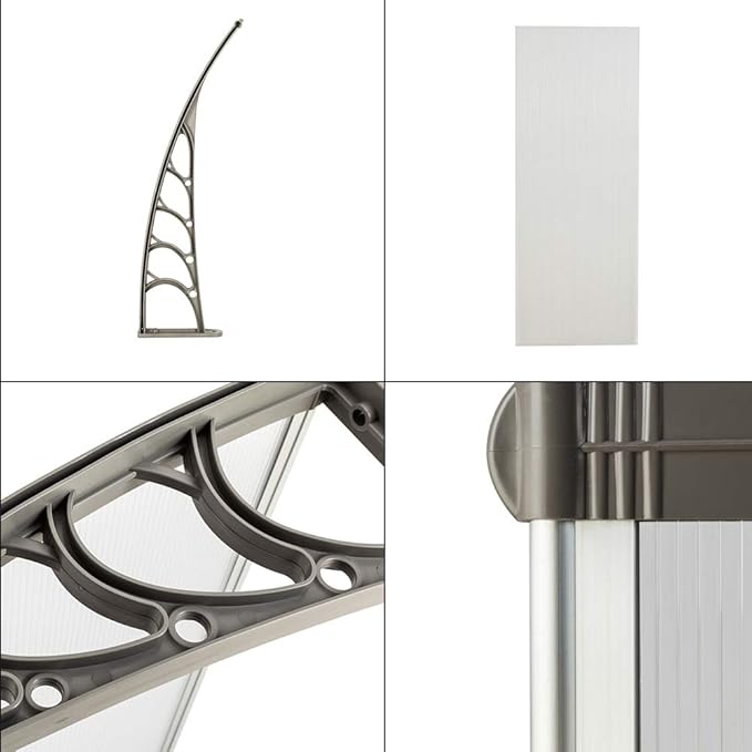 Window Awning Door Canopy Exterior- 38" x 120" Aluminum Door Awning, Polycarbonate Cover Patio Canopy Awning for House, Outside, Rain Snow & UV Resistant (Clear Board & Grey Bracket)