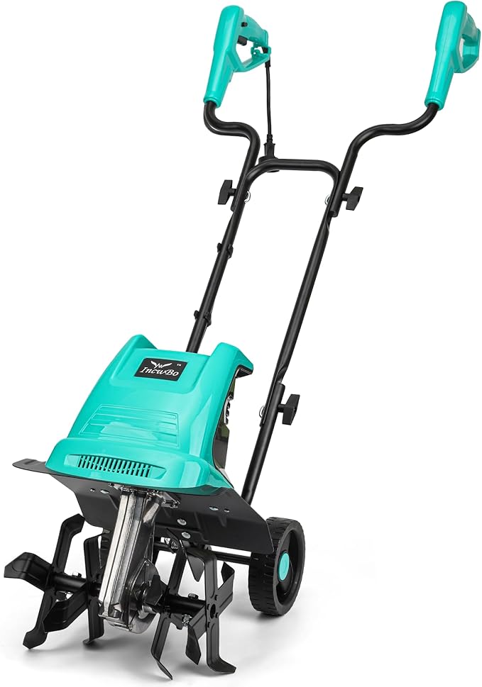 15 Amp 12 Inch Electric Tiller/Cultivator with 4 Steel Tines Small Garden Tiller for Gardening, Corded Rototiller with Adjustable Wheels