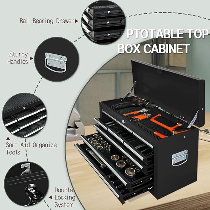 13-Drawer Tool Chest with Double Door Handle,2 in 1 Detachable Rolling Toolbox with Wheels and Drawers,Large Tool Box with Lock (Black)