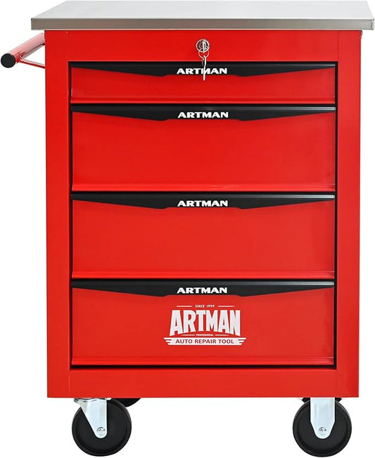RYH 4/5/6/7 Drawers Rolling Tool Chest -Heavy Duty Mobile Metal Tool Box with Locking Wheels, with Stainless Steel Worktop, Garage Tool Storage Cabinet (Red, 4-Drawers 30.7 H¡¿22.2 W)