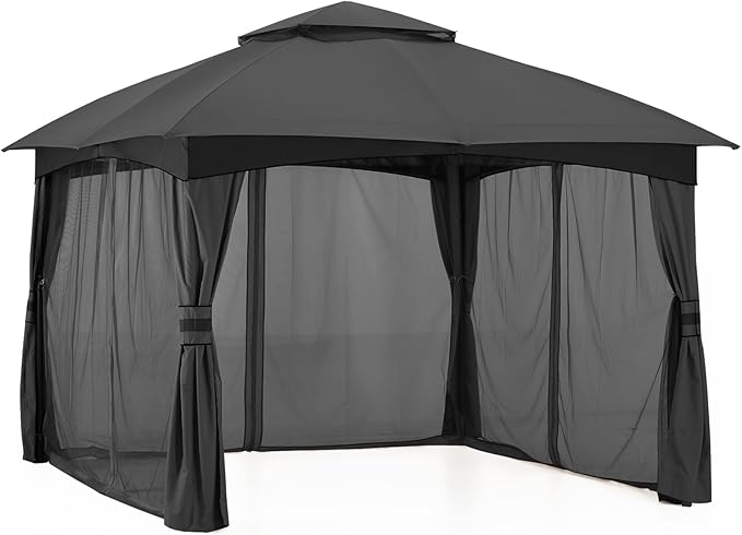 MASTERCANOPY Outdoor Patio Gazebo for Garden with Upgrade Steel Frame and Netting Walls (10x10,Gray)