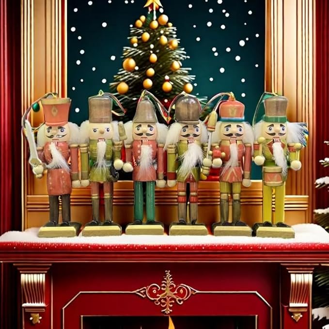 12 PCS Christmas Nutcracker Ornament Set, 4.7Inch Nutcrackers Tree Ornaments Set, Festive Collectible Gift for Winter Table Desktop Fireplace Decorations