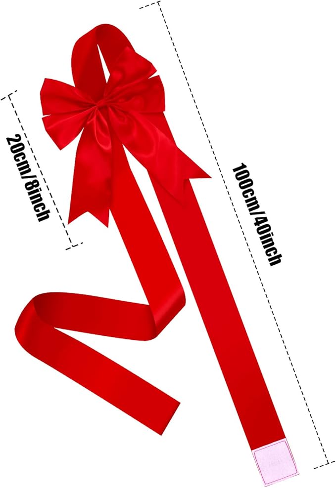 BBTO 6 Pcs Christmas Cabinet Door Red Festive Ribbons 8x40 Inches Large Bow Christmas Wreath Tree Bow Festival Wrapping Decorations for Home Fireplace Door Holiday Party Supplies