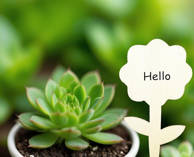 100 Pcs Wood Plant Labels, Natural Wooden Plant Marker Garden Sign Tags, Flower Type Garden Markers for Succulents, Herbs, Seedlings, Potted, Flowers, Vegetables (Flower)
