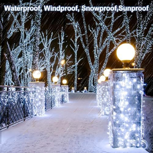 2 Pack 403 FT 1000 LED Christmas Lights Outdoor Fairy Lights Plug in Extra Long Clear Wire String Lights with Remote Timer 8 Modes for Outside House Tree Garden Wedding Party Decorations-Cool White