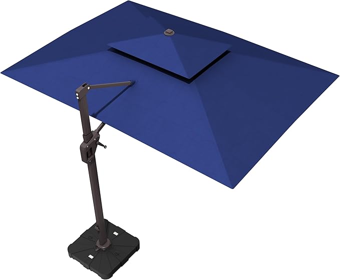10' X 13' Patio Umbrella Outdoor Large Rectangle Offset Cantilever Umbrellas Double Top Heavy Duty Windproof with 360-degree Rotation for Pool Garden Deck, Navy