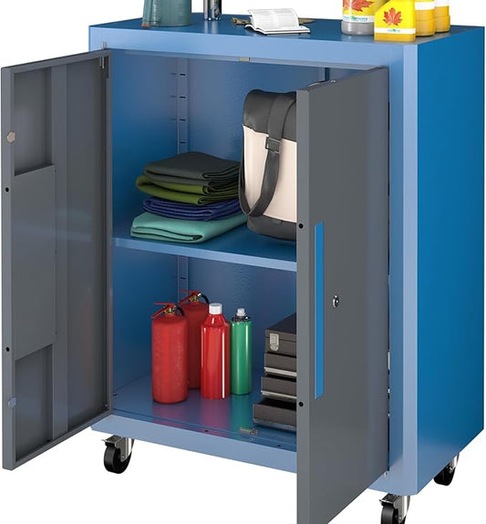 Extra-Large Rolling Tool Cabinet with Rust Resistant Wheels&Foot Pads,Heavy Duty Metal Storage Tool Chest with Adjustable Shelf and Locks,Tool Cabinet for Garage, Warehouse or Office, Easy to Assemble
