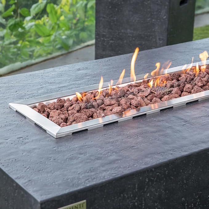 Hampton Fire Table Outdoor Fire Pit 56 x 32 Cast Concrete Firepit Includes Lava Rocks 45,000 BTUs Outdoor Fireplace for Patio Furniture Set, Deck, Porch, Outdoor Heater - Natural Gas