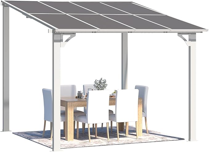 AECOJOY 8' x 8' Pergola Gazebo in White, Small Wall Mounted Pergolas and Gazebos on Clearance, Outdoor Patio Lean to Gazebo Metal Awnings for Deck, Porch, Backyard and More