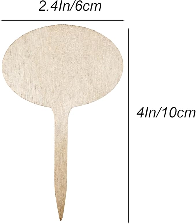 100 Pcs Wood Plant Labels, Natural Wooden Plant Marker Garden Sign Tags, Oval Type Garden Markers for Succulents, Herbs, Seedlings, Potted, Flowers, Vegetables (Oval)