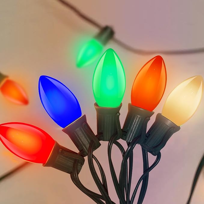 C9 LED Christmas Lights Outdoor 25Ft Outdoor Christmas Decorations String Light Waterproof with 26 C9 LED Multicolor Bulbs, Hanging Vintage Christmas Lights for Patio Roofline Garden Holiday Party