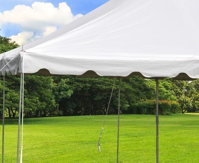Party Tents Direct 20’ x 20’ Weekender Canopy Pole Tent, Indoor and Outdoor Heavy Duty Easy Up, 80 Person Capacity Tent for Parties, Weddings, and Events, Commercial and Residential Use, PVC White Top