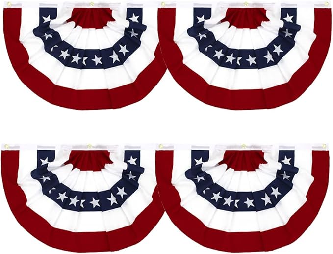 Flaglink 1.5x3Ft American Pleated Fan Flag Width Approx 90cm - US Patriotic Half Fan Bunting Flag 4 PACK