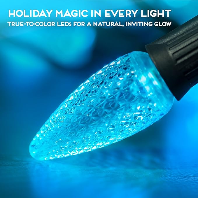 HLO Lighting Set of 25 Teal C9 Faceted LED Christmas Light Bulbs for Indoor & Outdoor Use | Durable Replacement Bulb