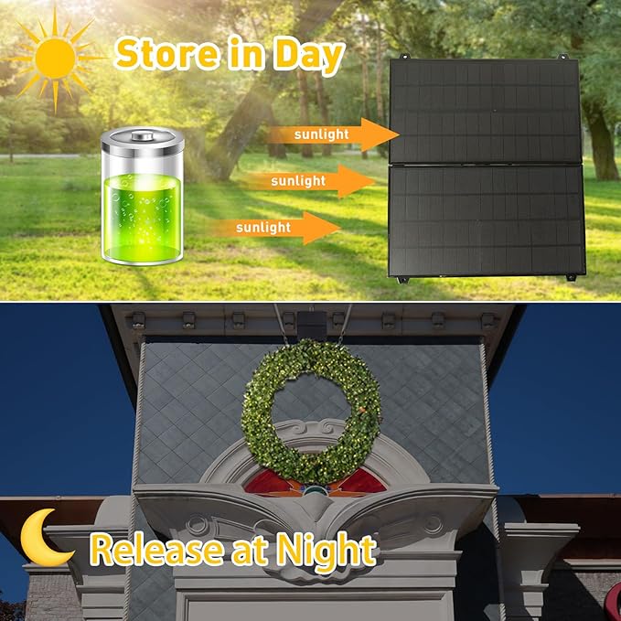 Solar Extra Large Christmas Wreath 96 Inch Pre-Lit Solar 1000 Led Warm White Lights Holiday Artificial Decor Lighted Wreath Outdoor for Green Christmas Decorations 96Inch(9601)