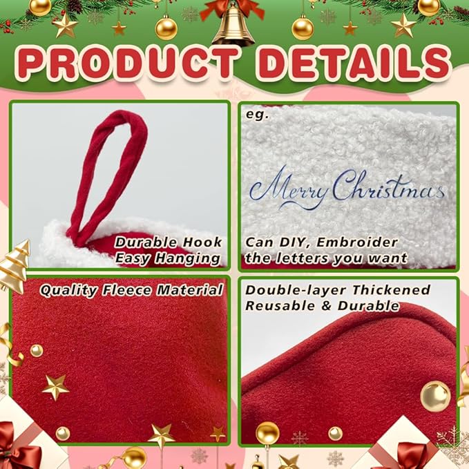 4 Pack Christmas Stockings 20 Inches Large Merry Christmas Stocking Holiday Party Decor Hanging Tree Fireplace Mantle Ornaments Decorations (4, Multi-Large)