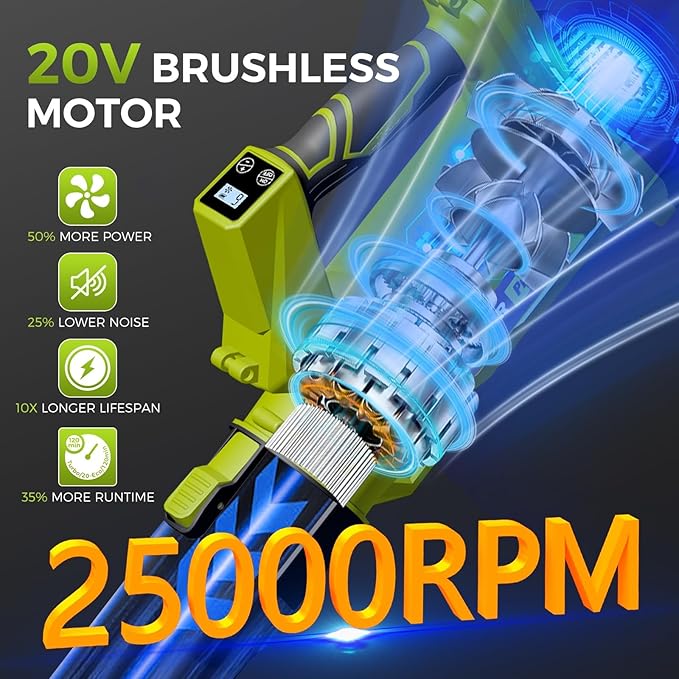 Cordless Leaf Blower with Battery and Charger£¬540 CFM/170 MPH,Battery Powered with 2 x 6.0Ah Batteries,6-Speed & Turbo Mode,Lightweight for Lawn Care,Patio,Leaves,Dust,and Snow Removal,Green