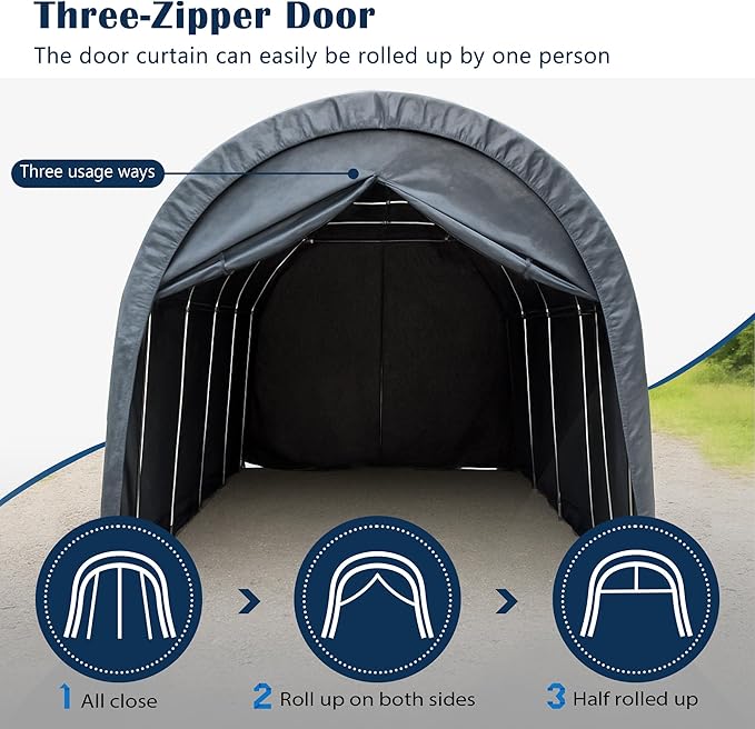 12x20 FT Heavy-Duty Carport Canopy, Portable Garage Shelter with Galvanized Steel Frame and PE Cover, Wind & Snow Resistant, Waterproof Outdoor Storage Tent for Car Truck SUV Boat Equipment