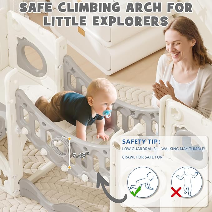 67i Toddler Indoor Playground Slide and Swing Set with Climbing Arch, Golf, Basketball - Outdoor Playset for Toddlers 1-3, Kids Activity Center (White Gray, with Swing)
