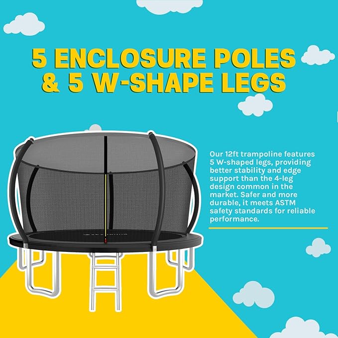 SkyBound Trampoline with Curved Safety Padded Poles - Large Outdoor Backyard ASTM Safety Approved Trampolines for Kids & Adults - Heavy Duty Recreational Outside Trampoline with Safety Net