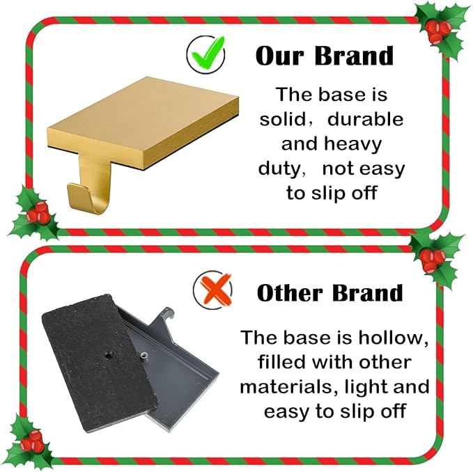 6 Pcs Christmas Stocking Holders Hanging Hooks Heavy Duty Mantel Stocking Holder Bases Weighted Metal Stocking Hangers for Shelf Fireplace Stair Xmas Party Decor (6, Gold)