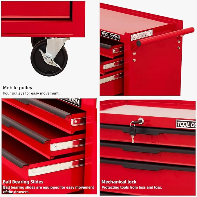 7-Drawer Rolling Tool Chest with Locking Wheels & Drawers, 13 D x 24.2 W x 34.6 H Mobile Tool Storage Cabinet, Heavy-Duty Garage Organizer w/Ergonomic Handle