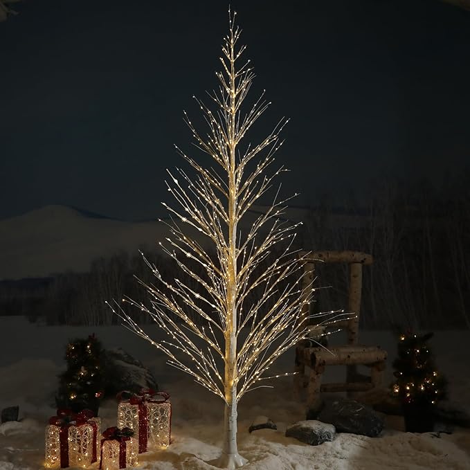 7FT Lighted Birch Tree 1000 LED Warm White Lights with Twinkle Lights，Twinkling or Steady Function for Selected, LED Artificial Tree Light for Indoor Outdoor Christmas Decorations
