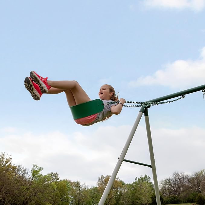Backyard Discovery Big Brutus Galvanized Steel Swing Set Kit with Classic A-Frame, Two Belt Swings, One Trapeze Bar, Easy Assembly, Heavy-Duty Powder-Coated Steel, Weather-Resistant, Outdoor Playset