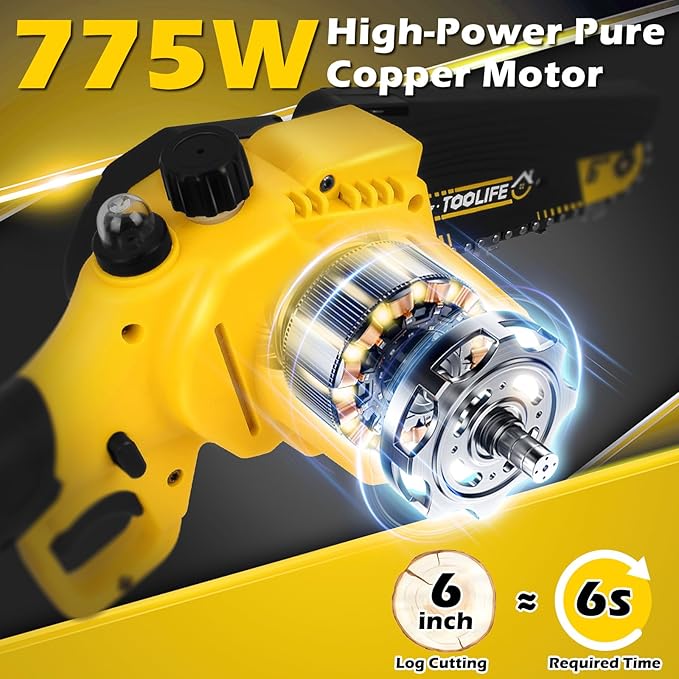 Mini Chainsaw Cordless, 6" Handheld Electric Portable Chain Saw, 21V Rechargeable Battery Powered, Christmas Gifts for Dad, 50, 60, Stocking Stuffer for Men Husband Grandpa, Yard, Garden Tools