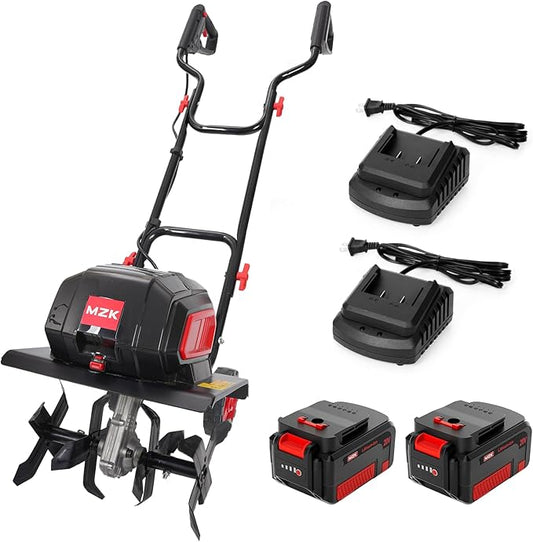 MZK 40V 12-inch Cordless Garden Tiller, 12In Width and 8.6In Depth Garden Rototiller,Battery Powered Garden Cultivator for Lawn/Gardening/Soil Cultivation(2 * 4.0Ah Battery&Charger Included),TC12D02