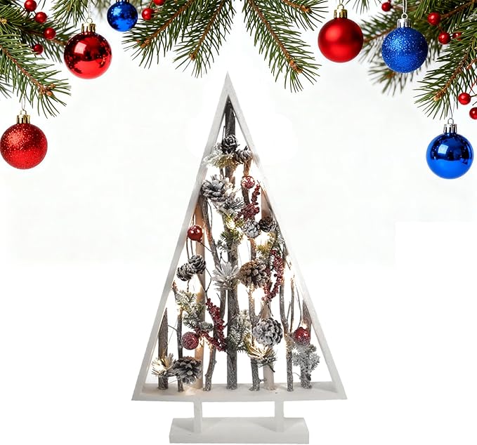 24“ Fikowo Modern Christmas Decor Wooden Christmas Tree Shaped Desktop Decorations Ornament Christmas Decor Modern Christmas Tabletop Decor Christma Tree Shelf Wooden Christmas Trees